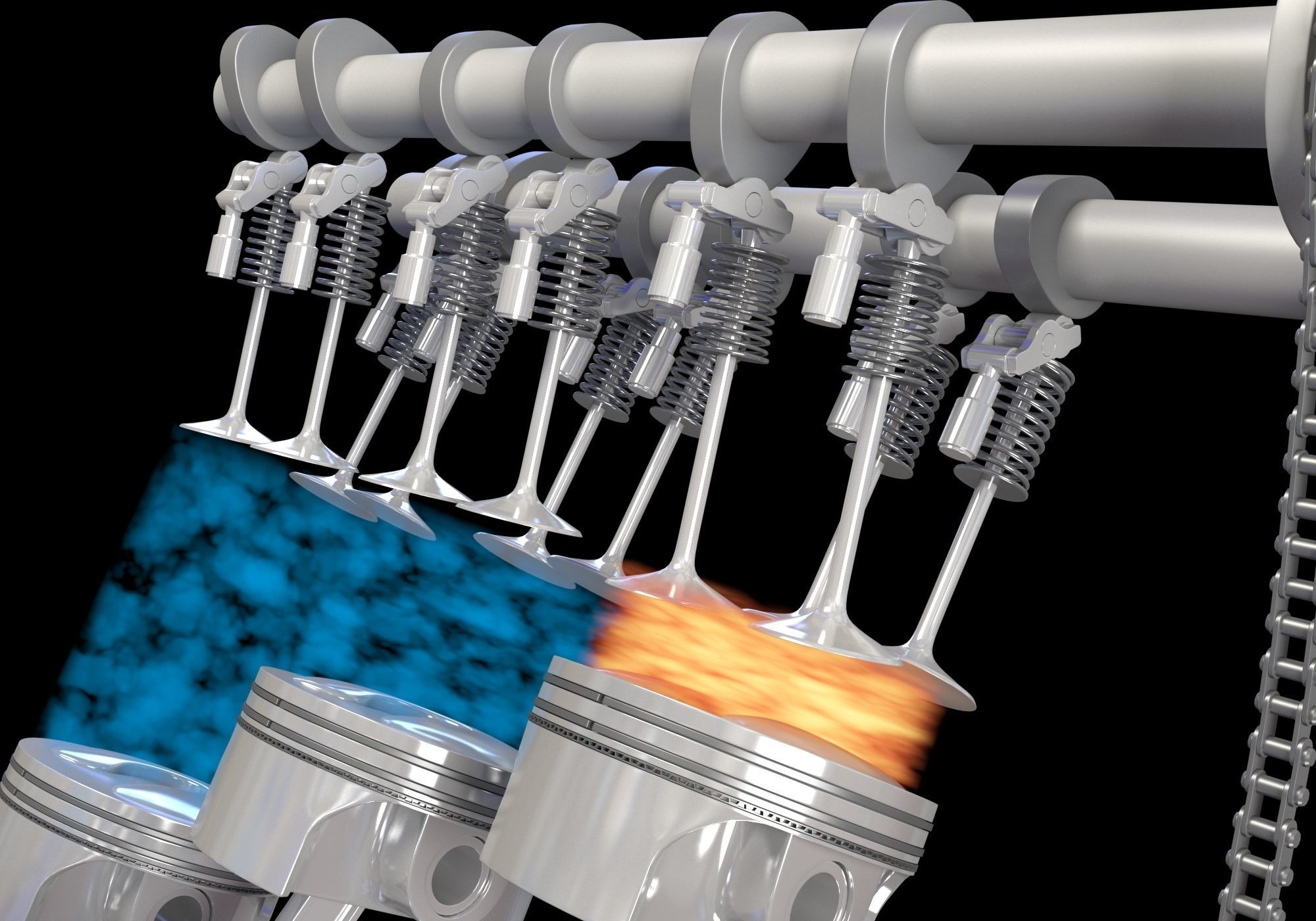 V6 Engine with Gasoline Ignition Animation 3D model_19