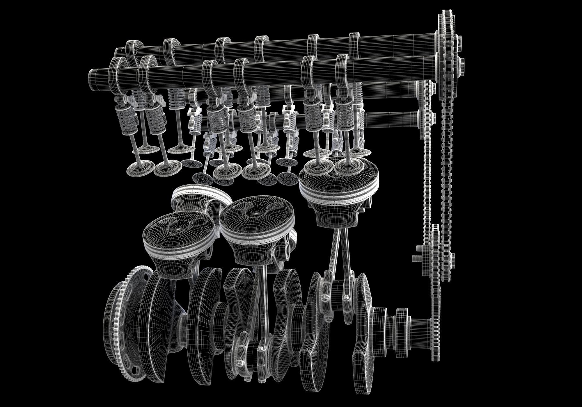 V6 Engine with Gasoline Ignition Animation 3D model_45