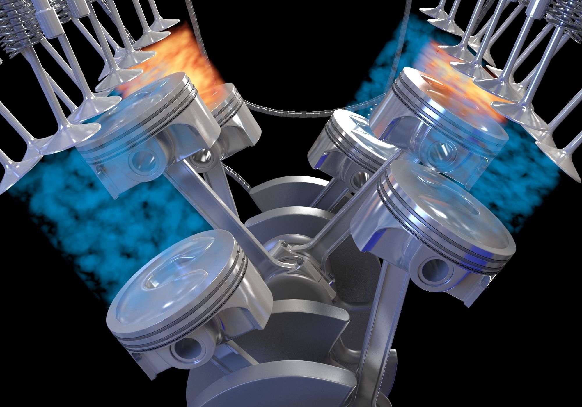 V6 Engine with Gasoline Ignition Animation 3D model_29