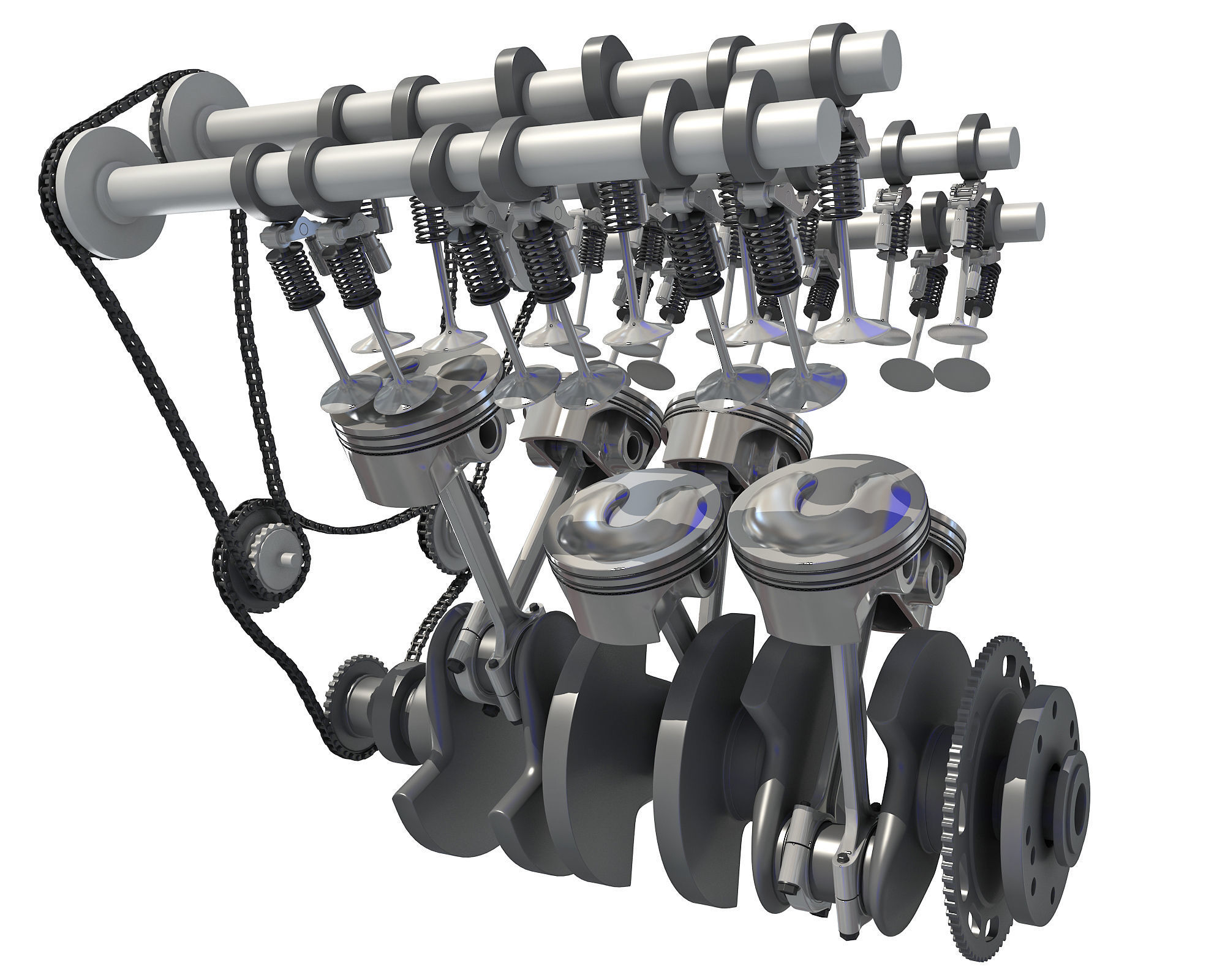 V6 Engine with Gasoline Ignition Animation 3D model_21