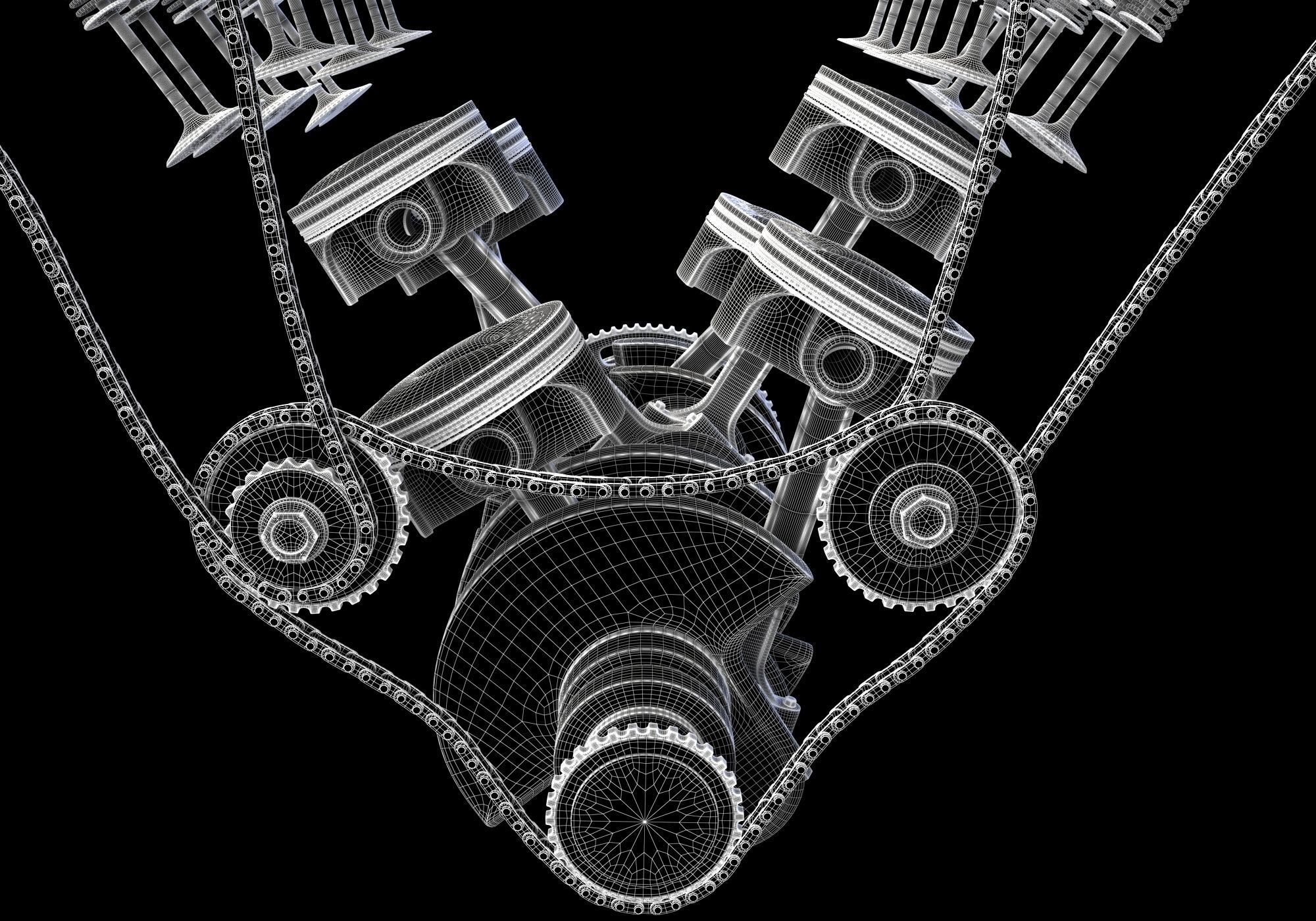 V6 Engine with Gasoline Ignition Animation 3D model_31