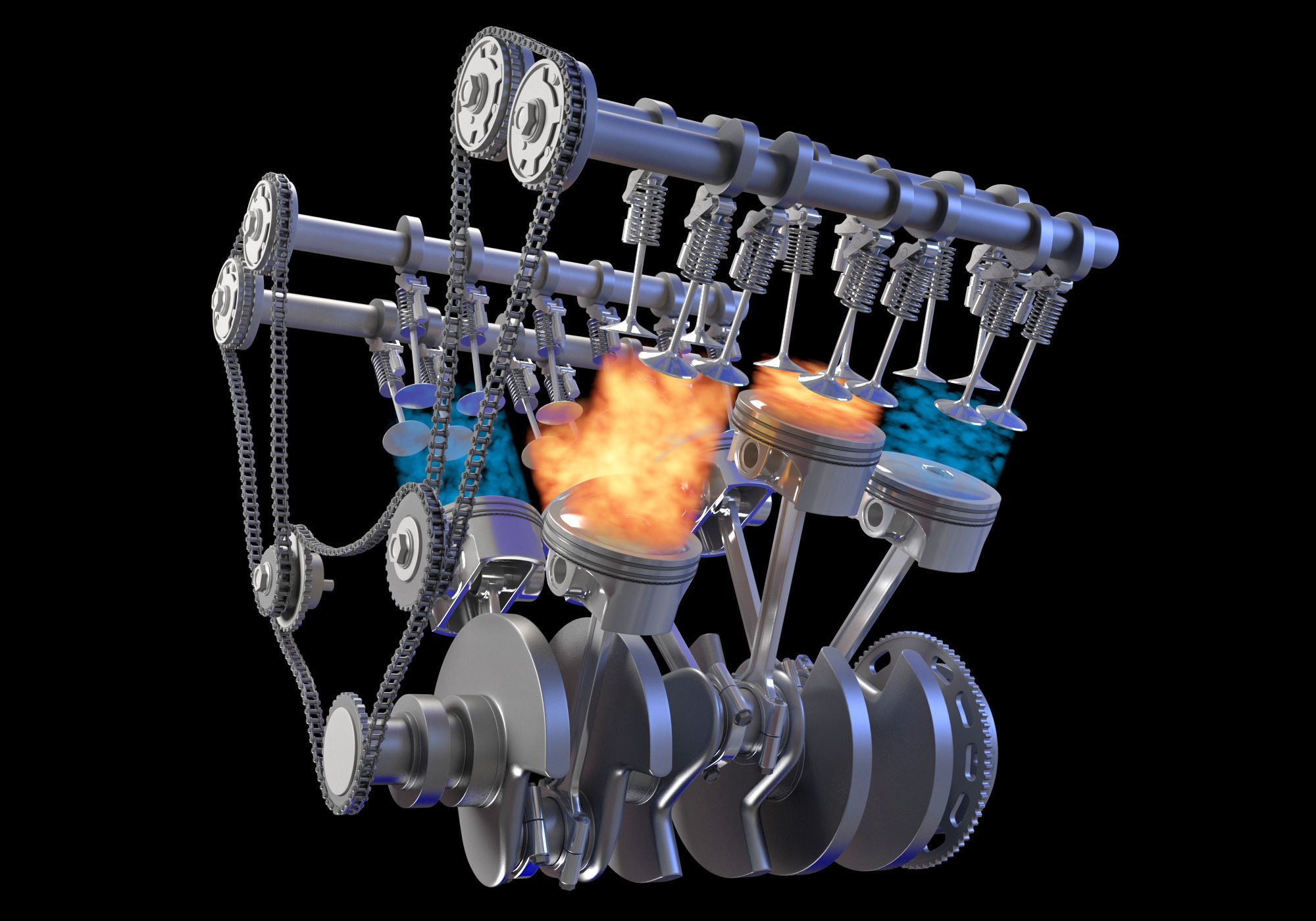 V6 Engine with Gasoline Ignition Animation 3D model_4