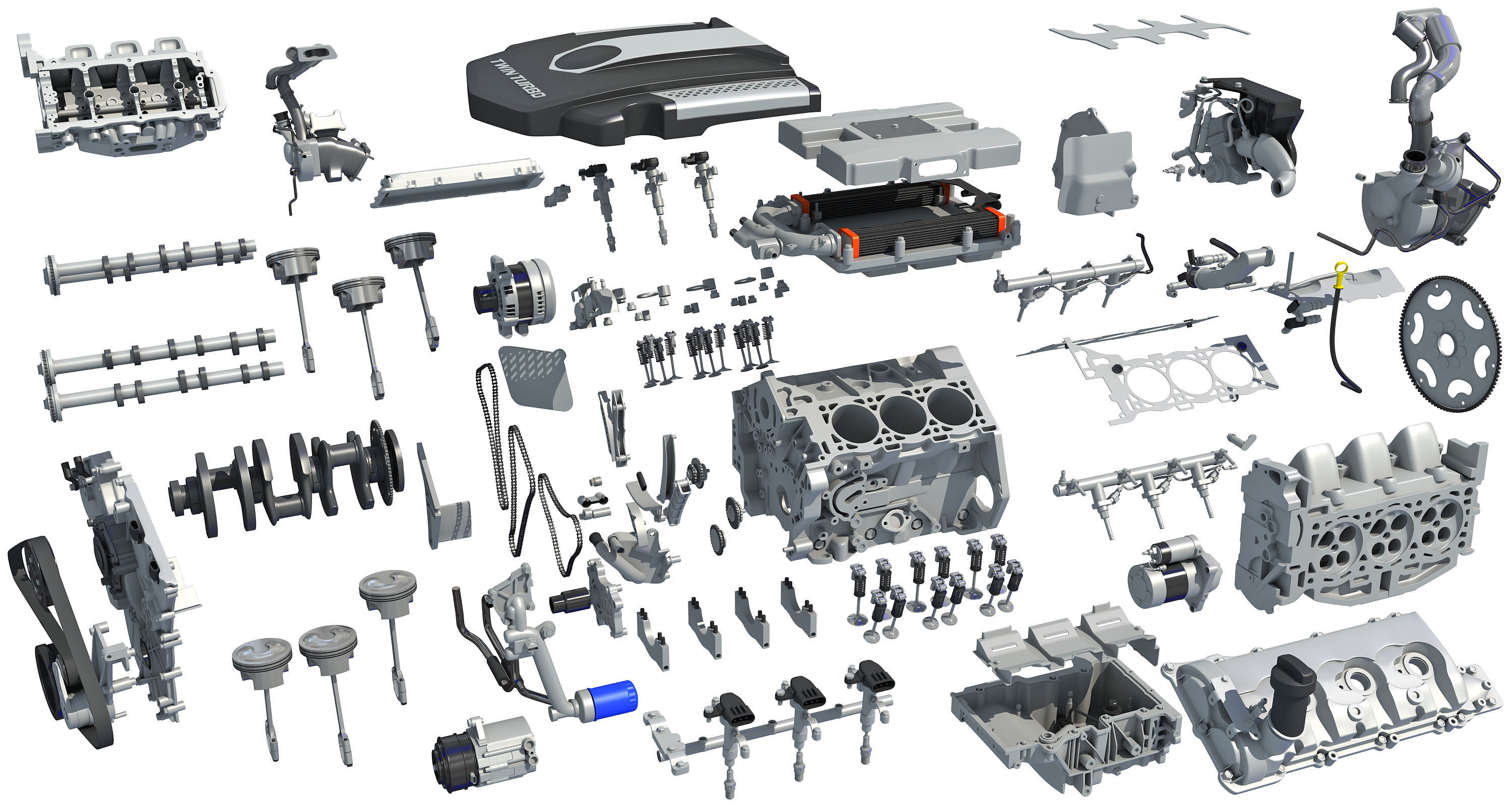 V6 Engine with Gasoline Ignition Animation 3D model_2