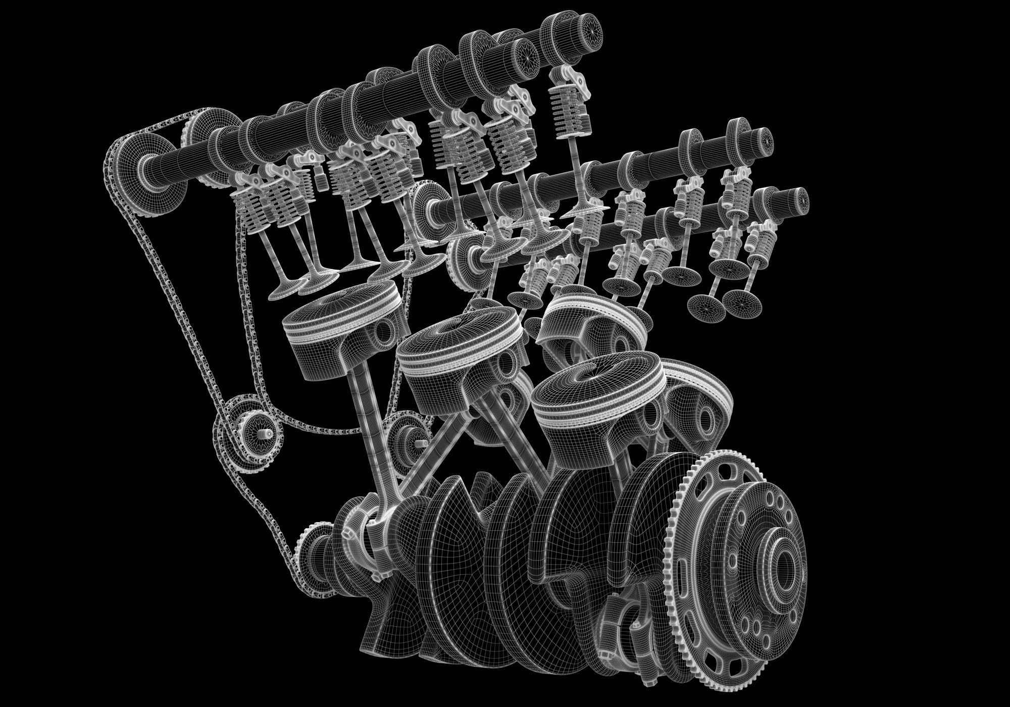 V6 Engine with Gasoline Ignition Animation 3D model_43