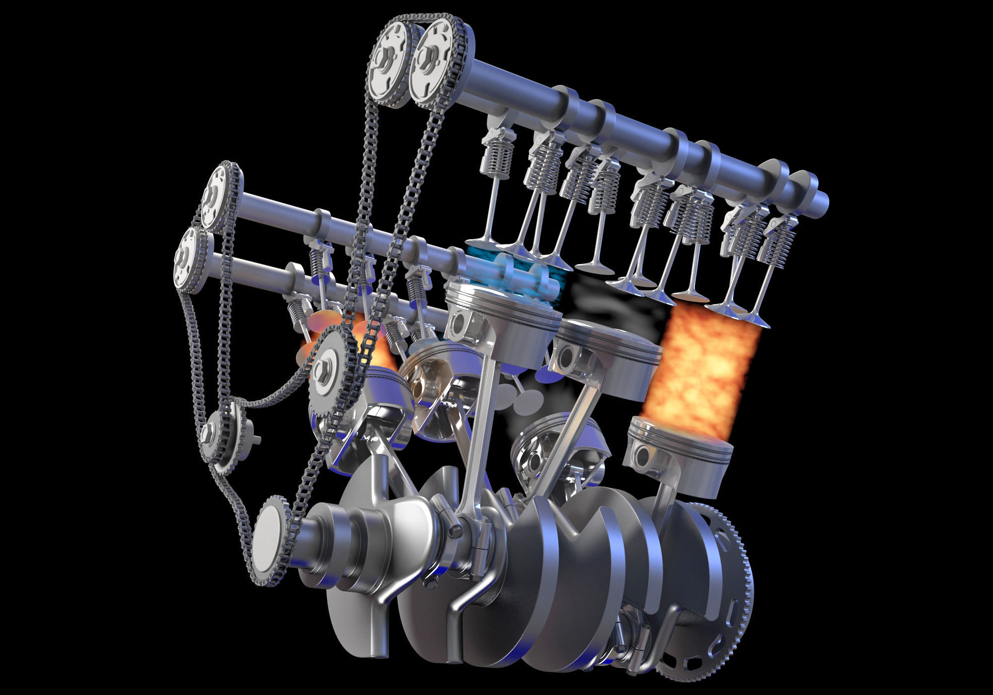 V6 Engine with Gasoline Ignition Animation 3D model_35