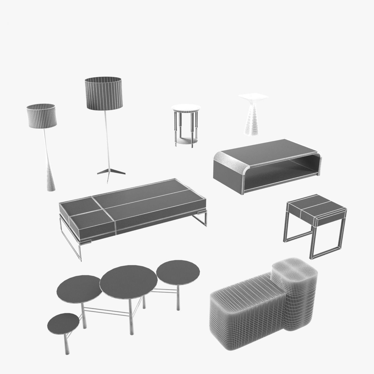 Lamps and tables furniture collection 3D model_2