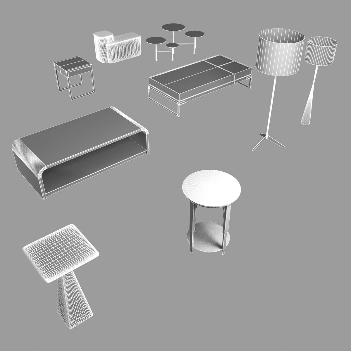 Lamps and tables furniture collection 3D model_3