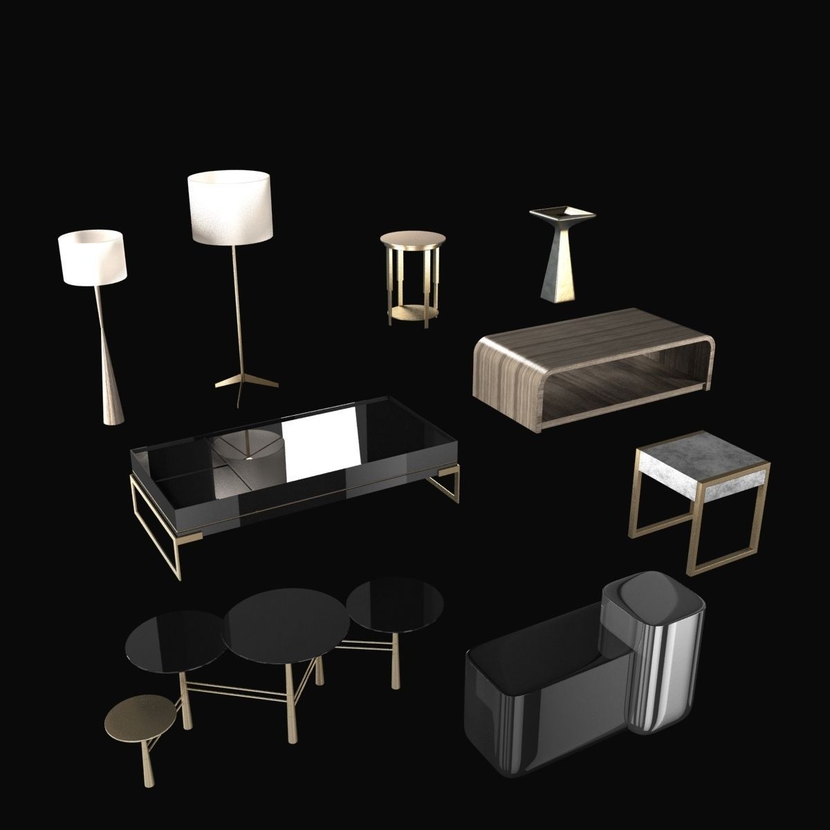Lamps and tables furniture collection 3D model_1