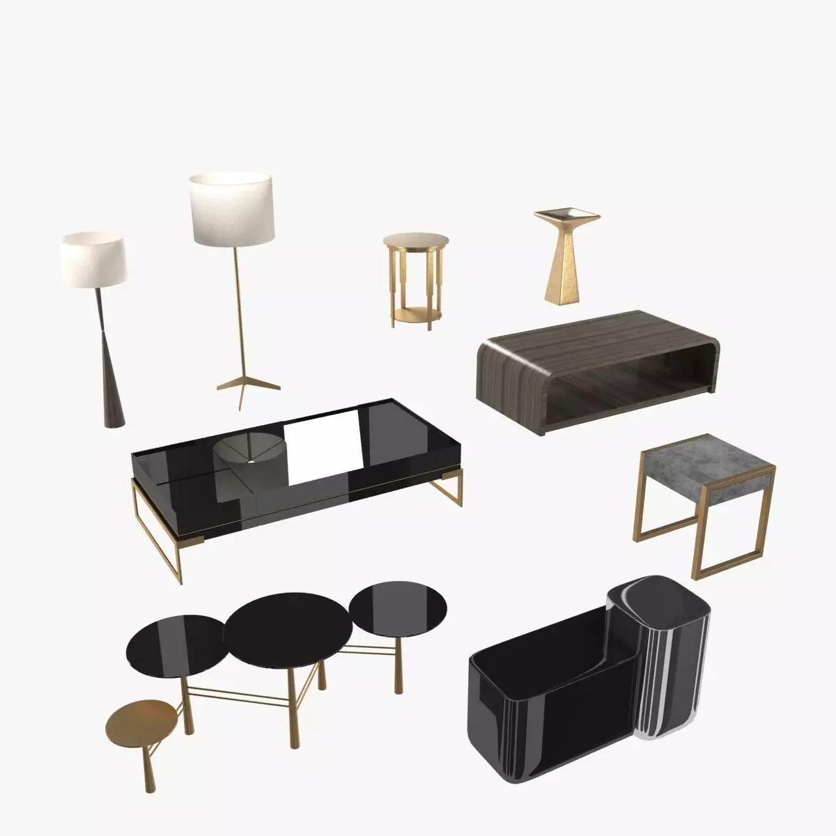 Lamps and tables furniture collection 3D model_0