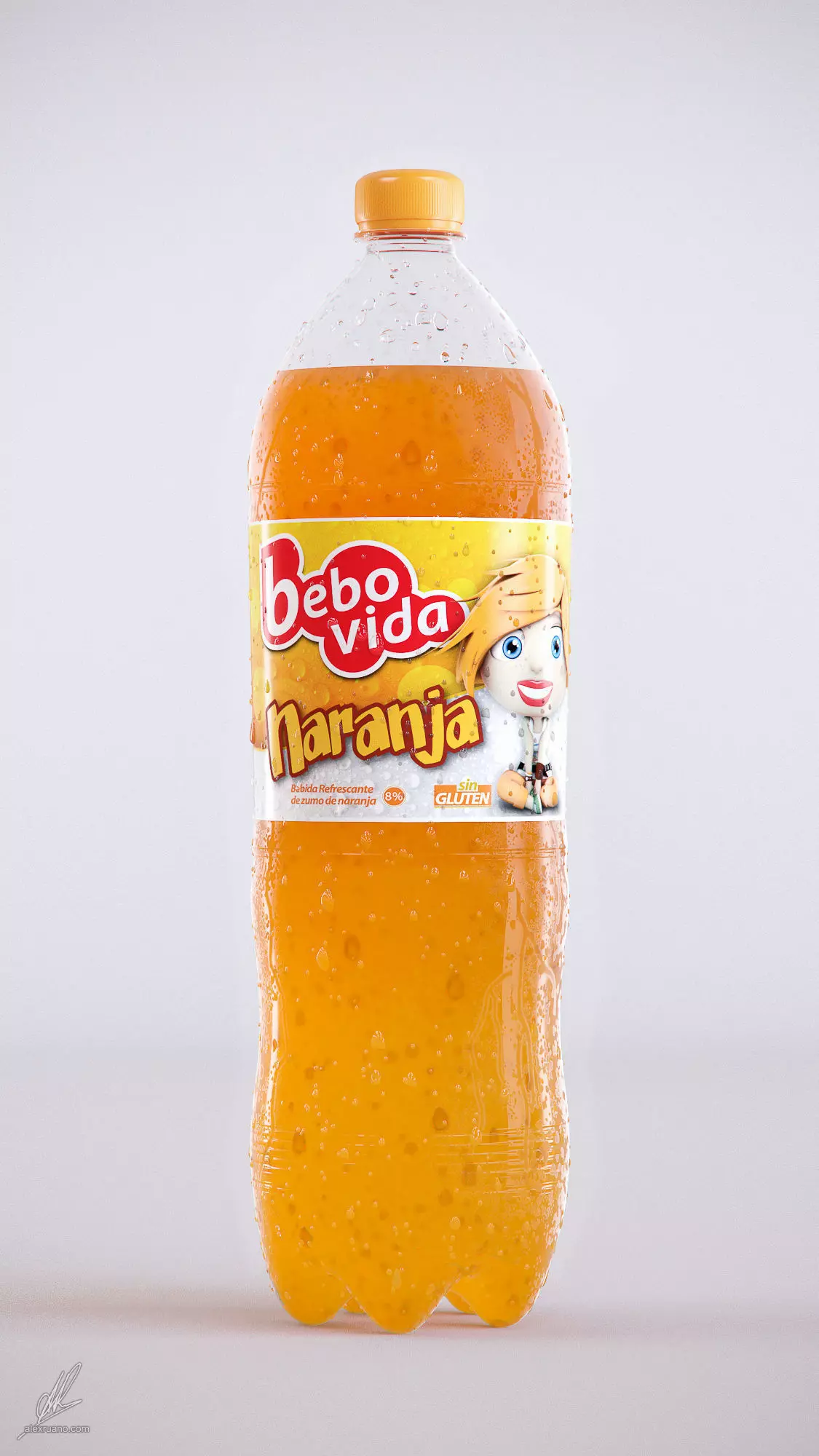 2L Plastic Bottle - Orange 3D model_0