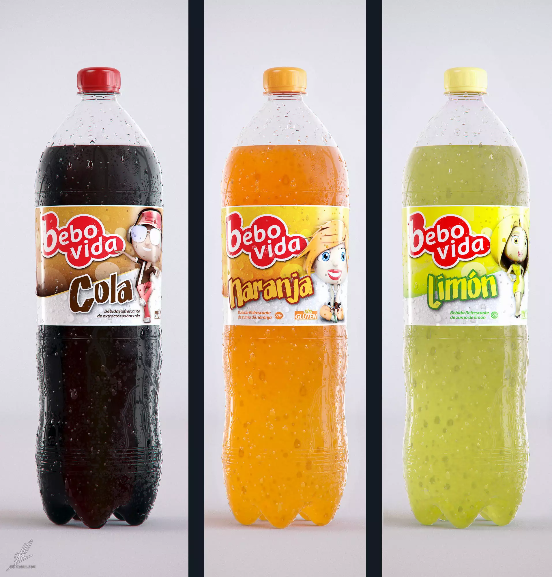 2L Plastic Bottle - PACK x3 3D model