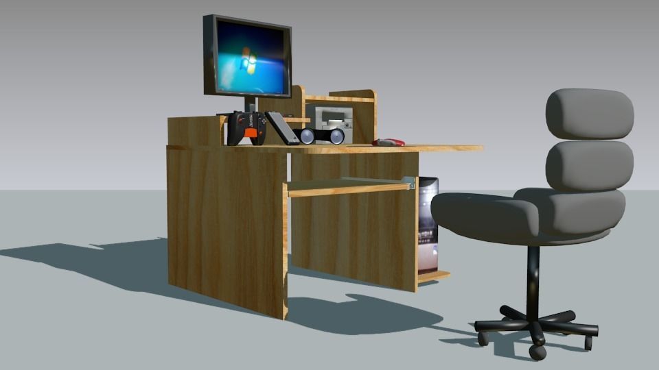 Office interior Low-poly 3D model_1