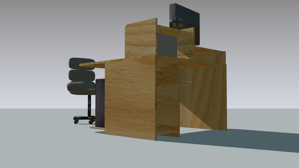 Office interior Low-poly 3D model_3