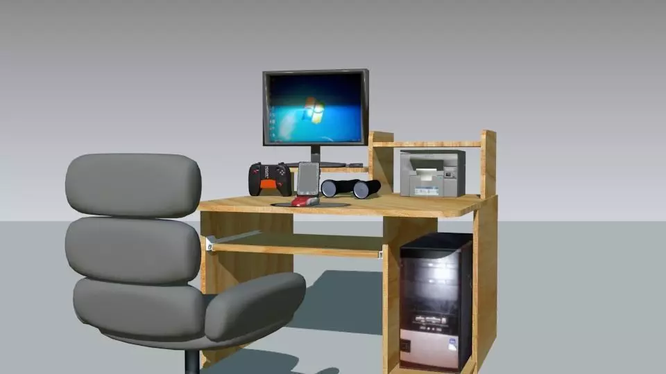 Office interior Low-poly 3D model_0