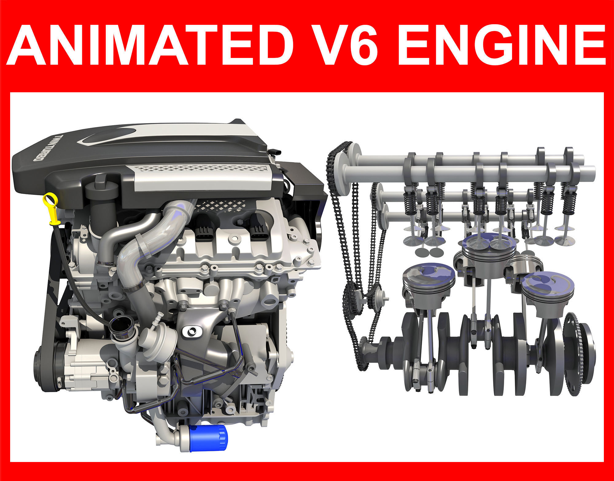 Animated V6 Engine