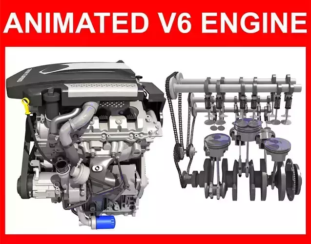 Animated V6 Engine 3D model