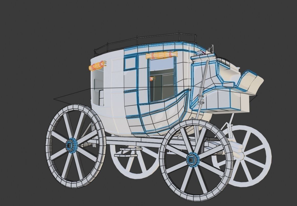 old stagecoach wagon carriage Low-poly 3D model_1