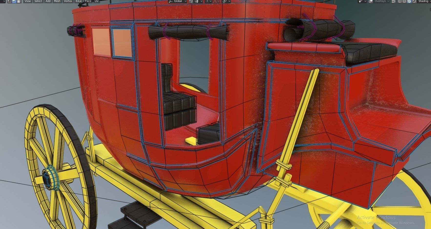 old stagecoach wagon carriage Low-poly 3D model_3