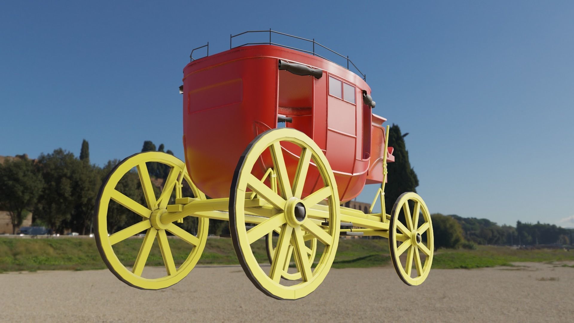 old stagecoach wagon carriage Low-poly 3D model_5