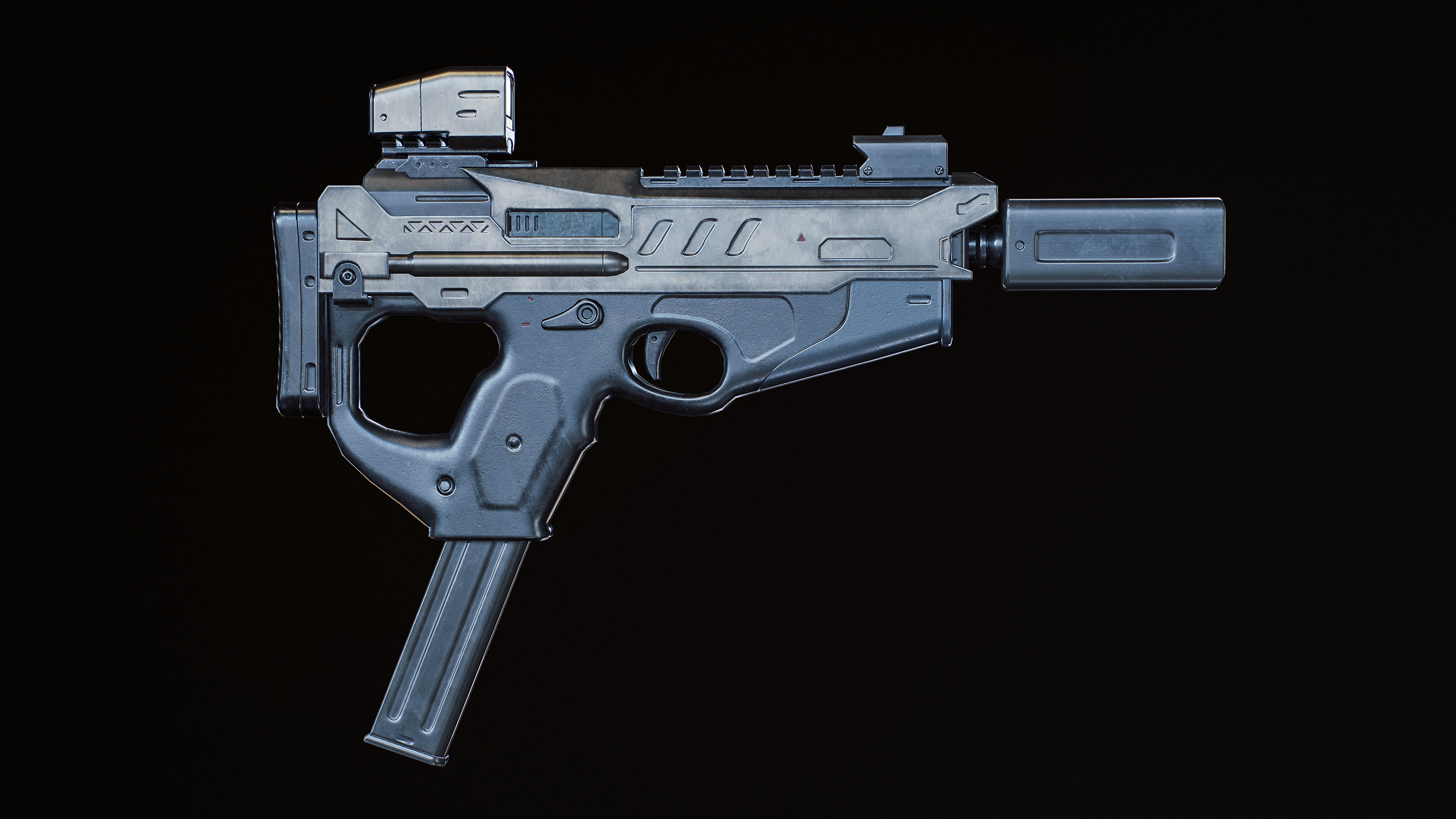 SMG gun SCI-FI Low-poly 3D model_3