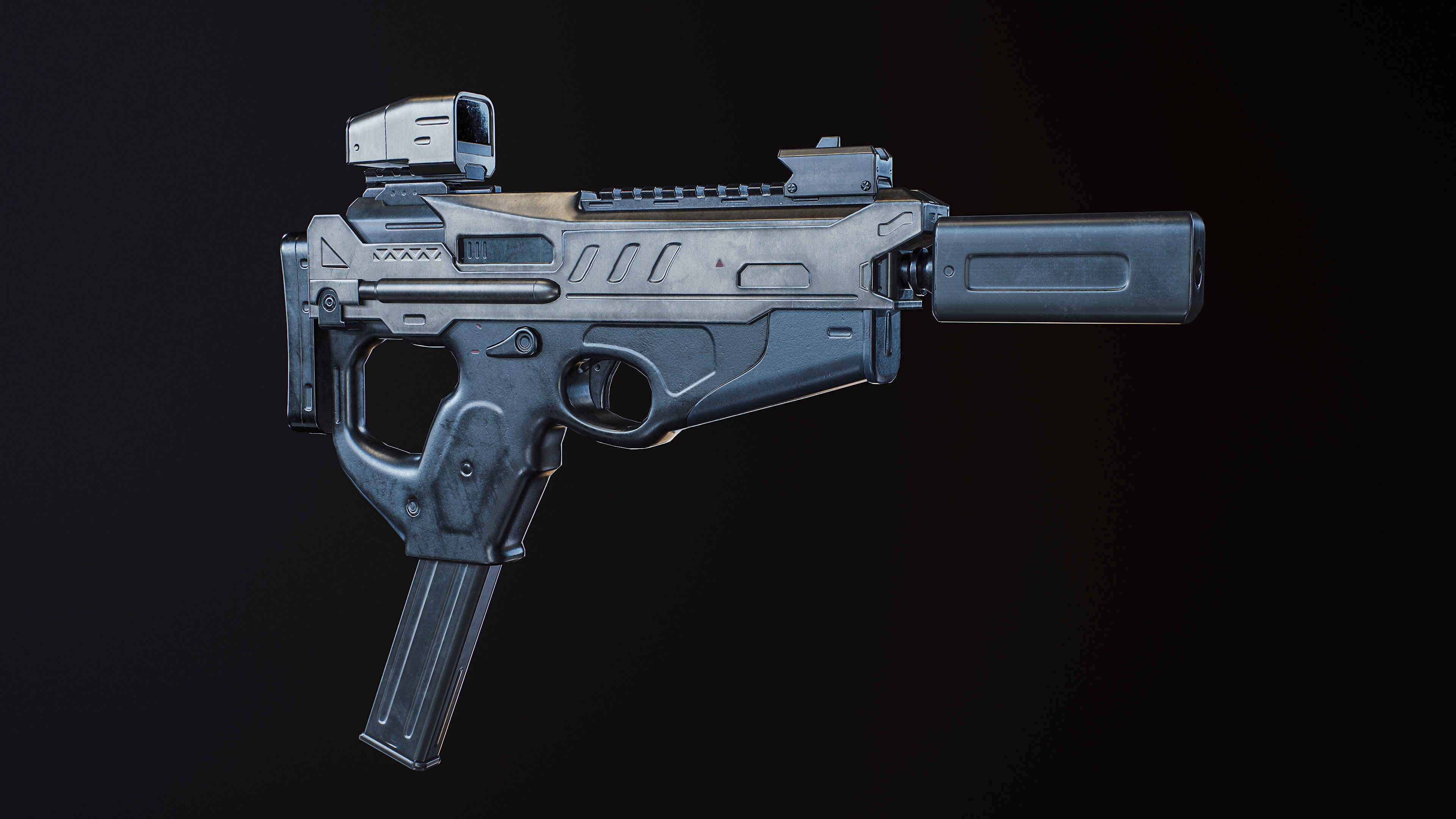 SMG gun SCI-FI Low-poly 3D model_2