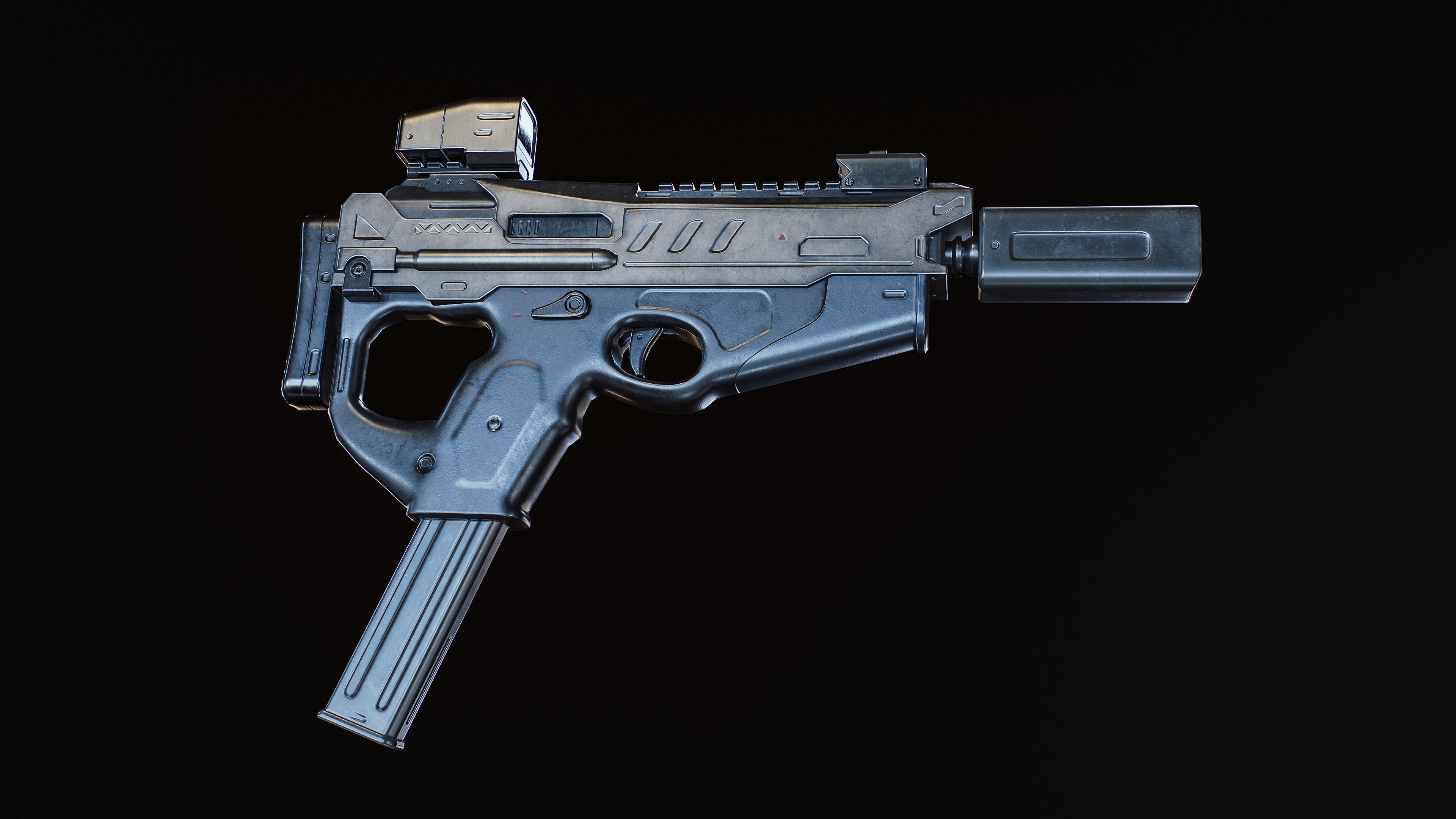 SMG gun SCI-FI Low-poly 3D model_6