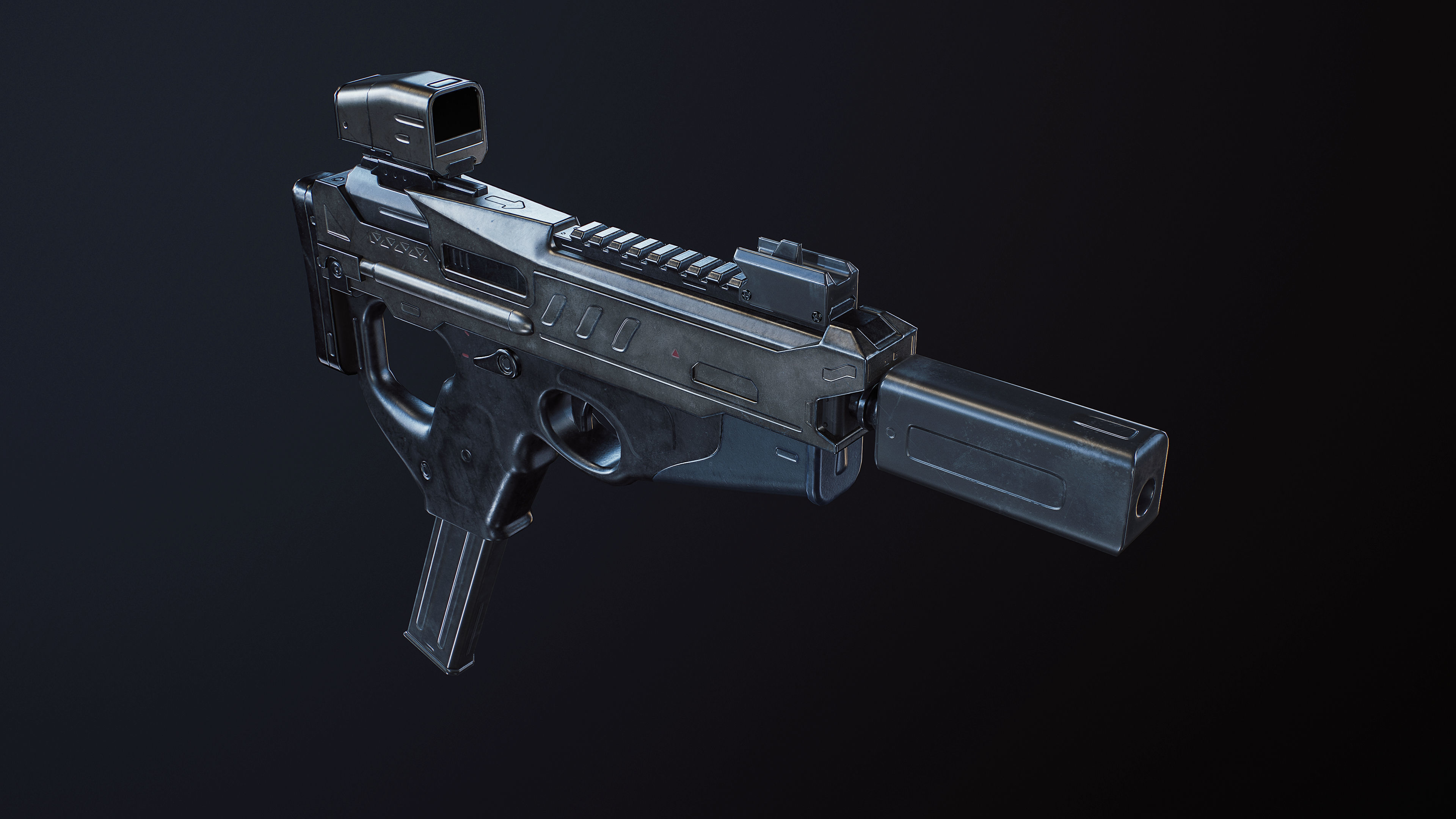 SMG gun SCI-FI Low-poly 3D model_5