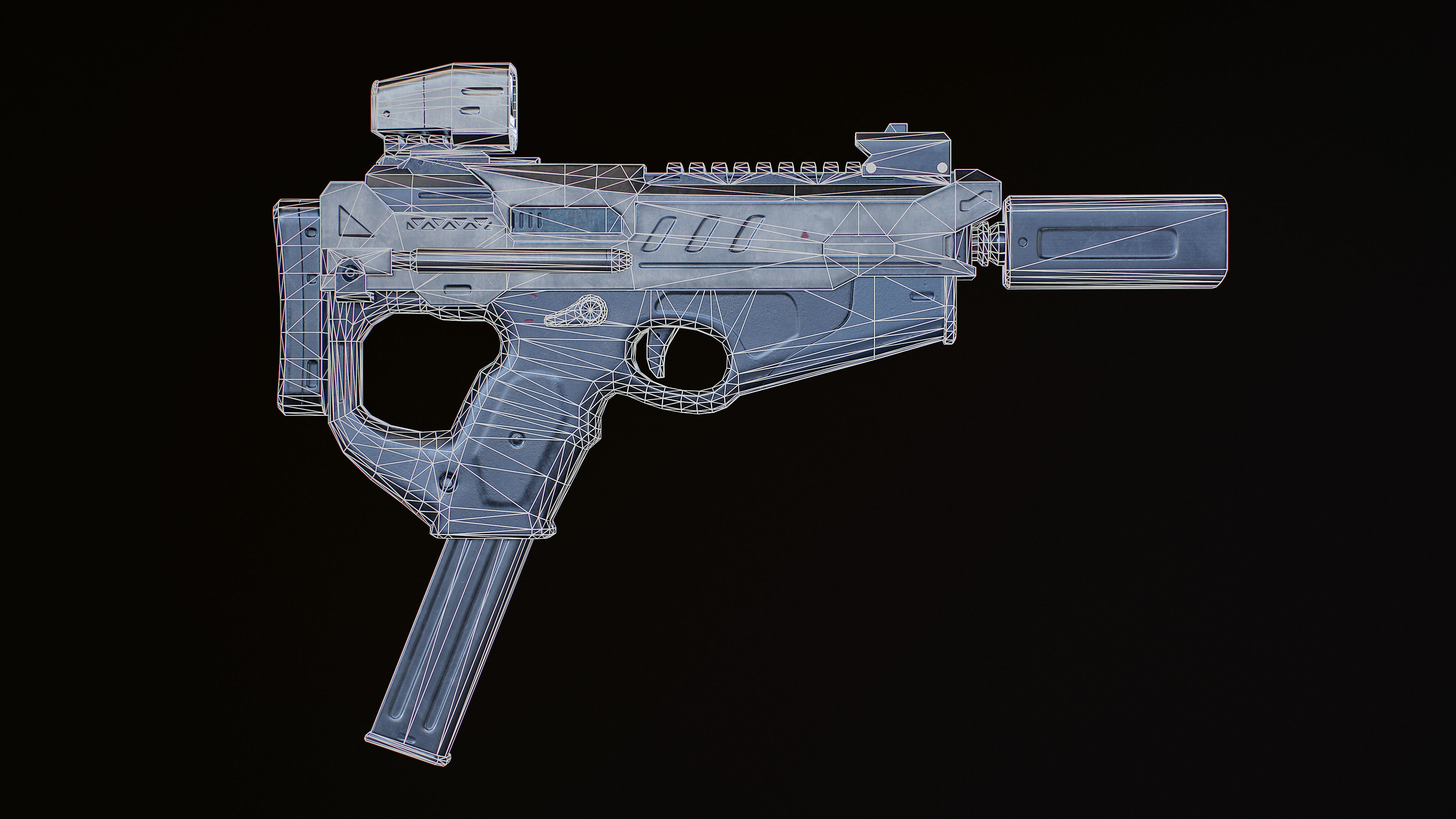 SMG gun SCI-FI Low-poly 3D model_10