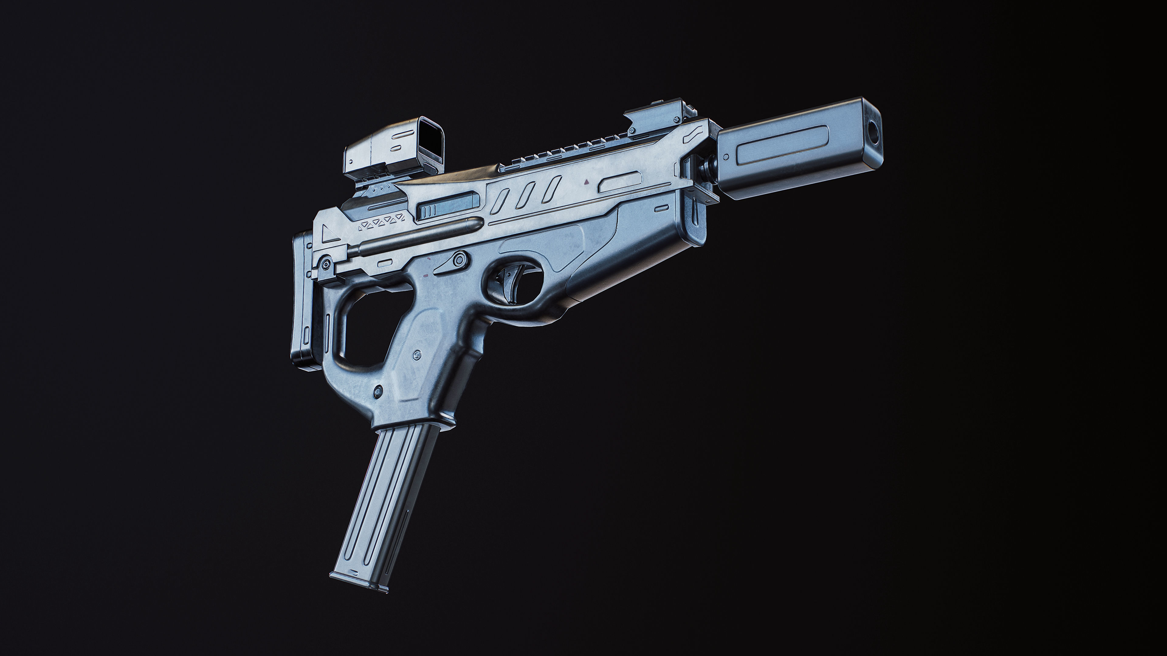 SMG gun SCI-FI Low-poly 3D model_1