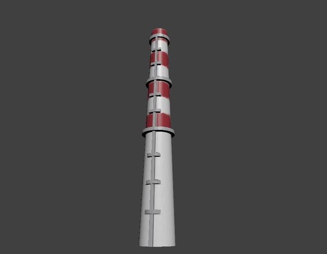 Tower thermal power station Low-poly 3D model