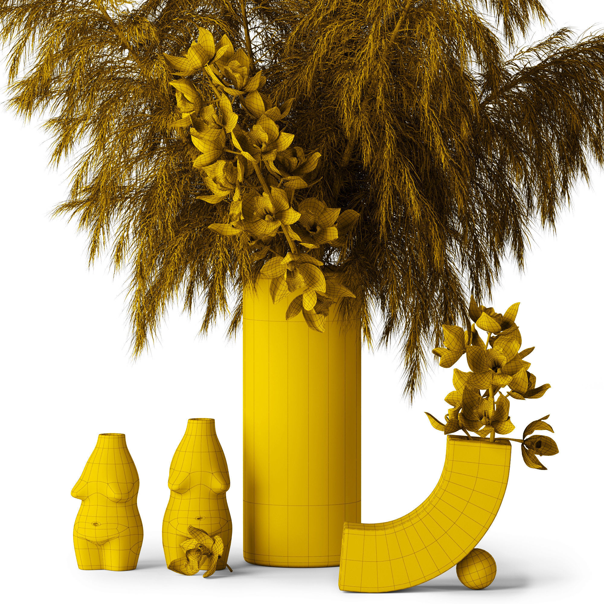 Pampas grass and Cymbidium 3D model_6