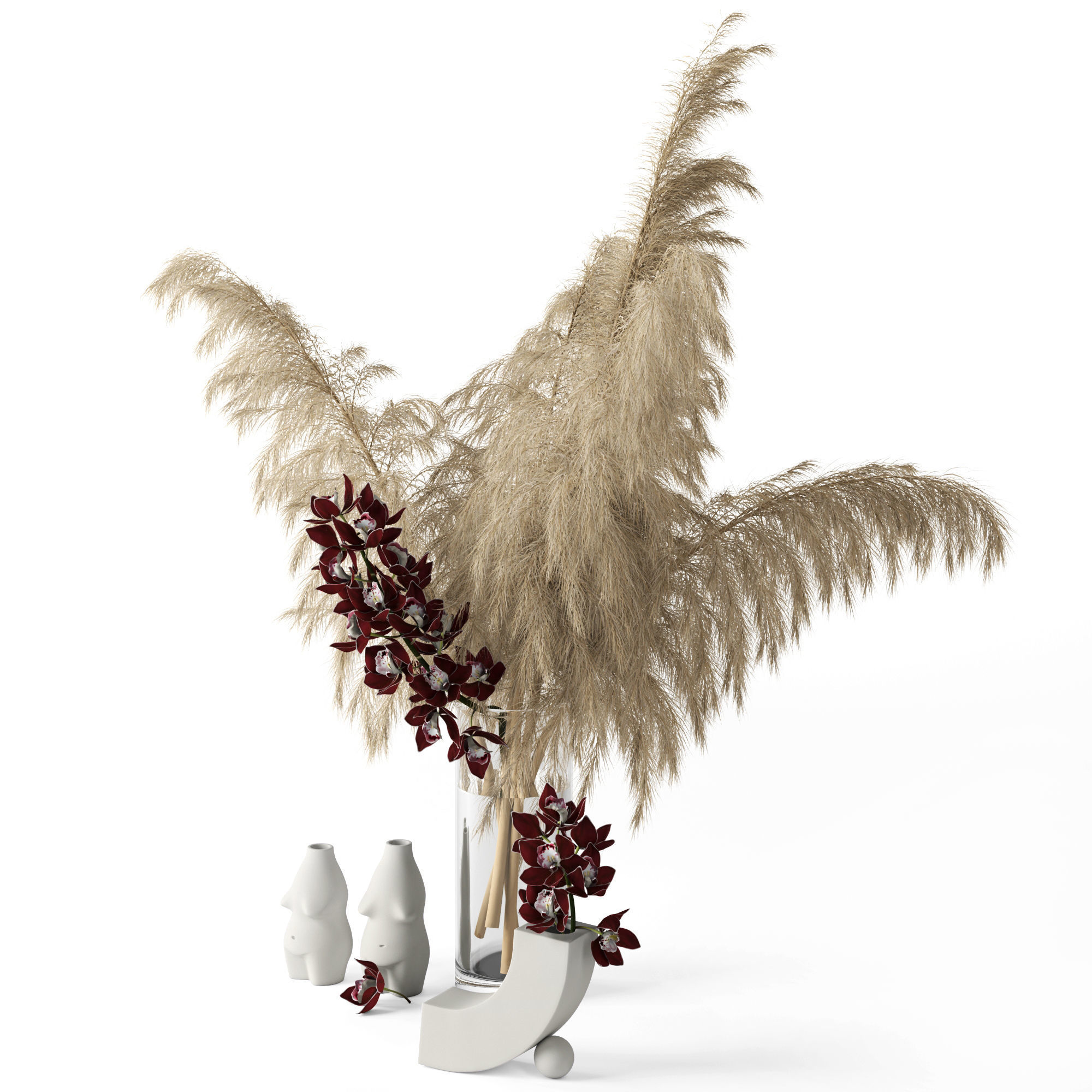 Pampas grass and Cymbidium 3D model_1