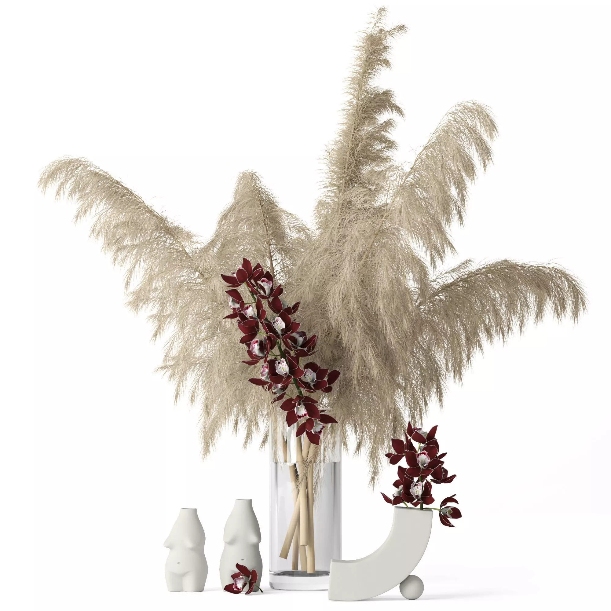 Pampas grass and Cymbidium 3D model_0