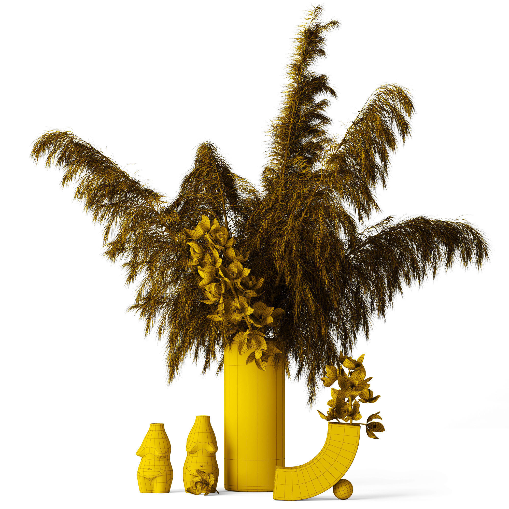 Pampas grass and Cymbidium 3D model_5