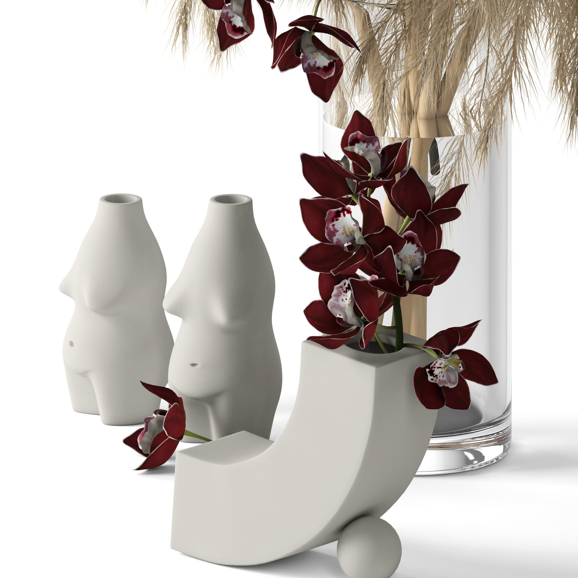 Pampas grass and Cymbidium 3D model_3