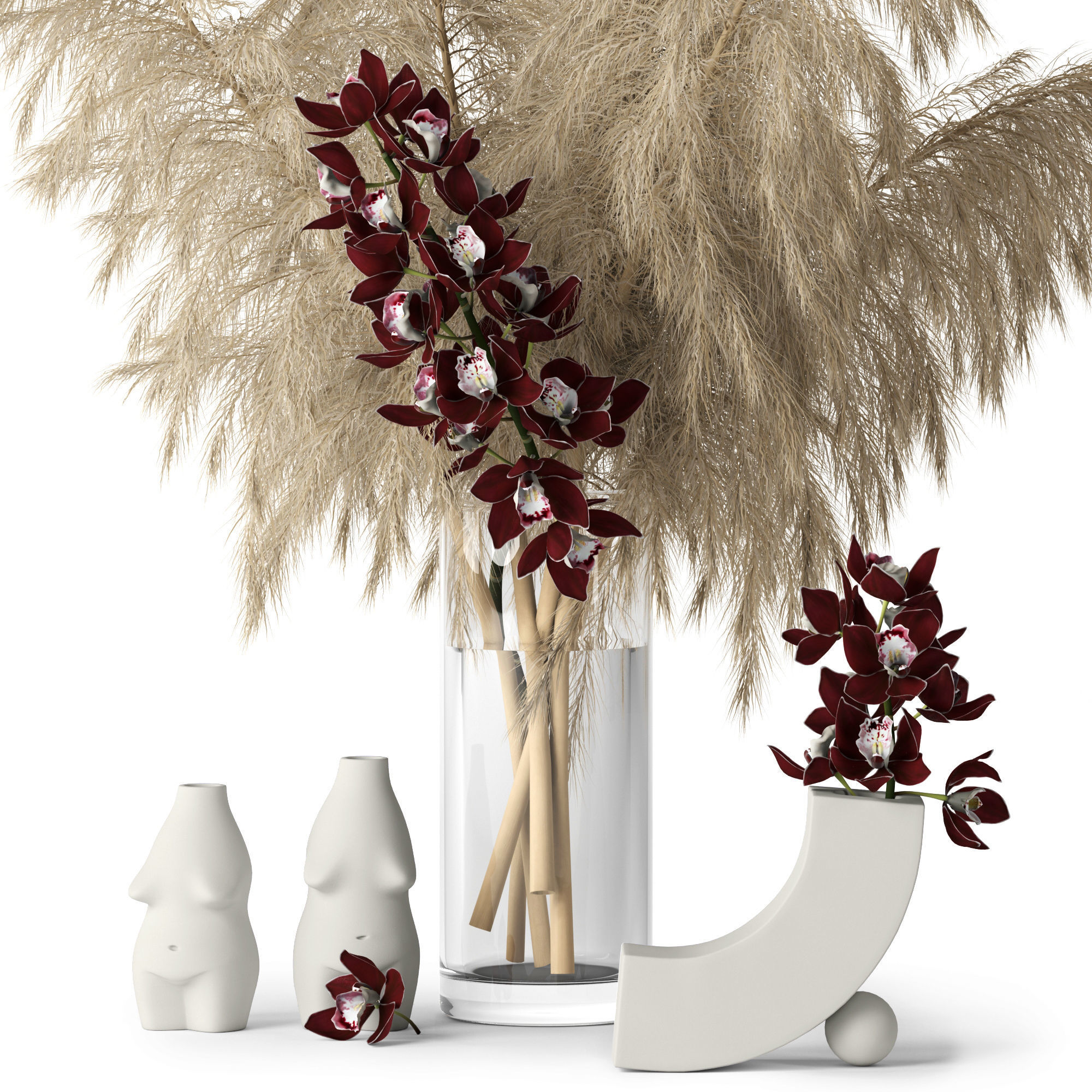 Pampas grass and Cymbidium 3D model_2