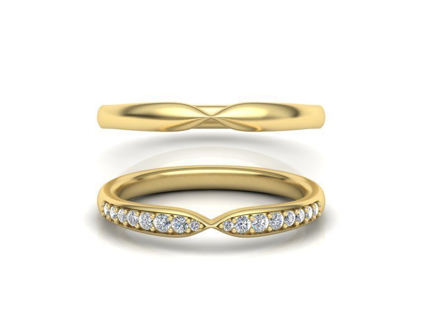 Wedding Set  Band and Solitaire Engagement ring 3d model 3D print model_3