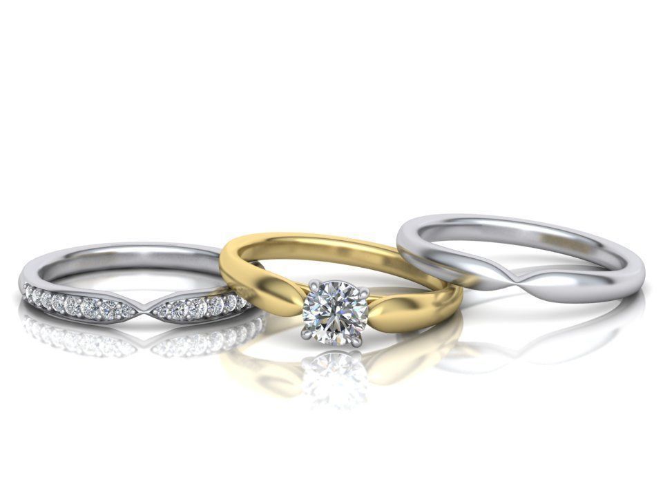 Wedding Set  Band and Solitaire Engagement ring 3d model 3D print model_1