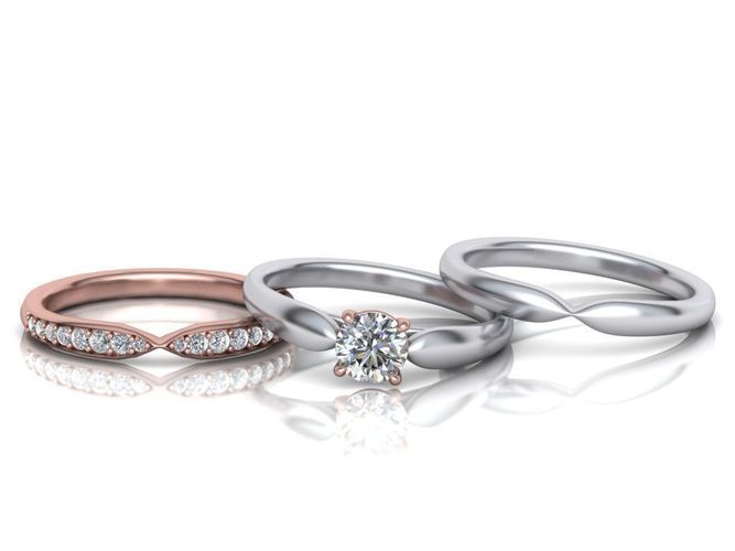 Wedding Set  Band and Solitaire Engagement ring 3d model 3D print model