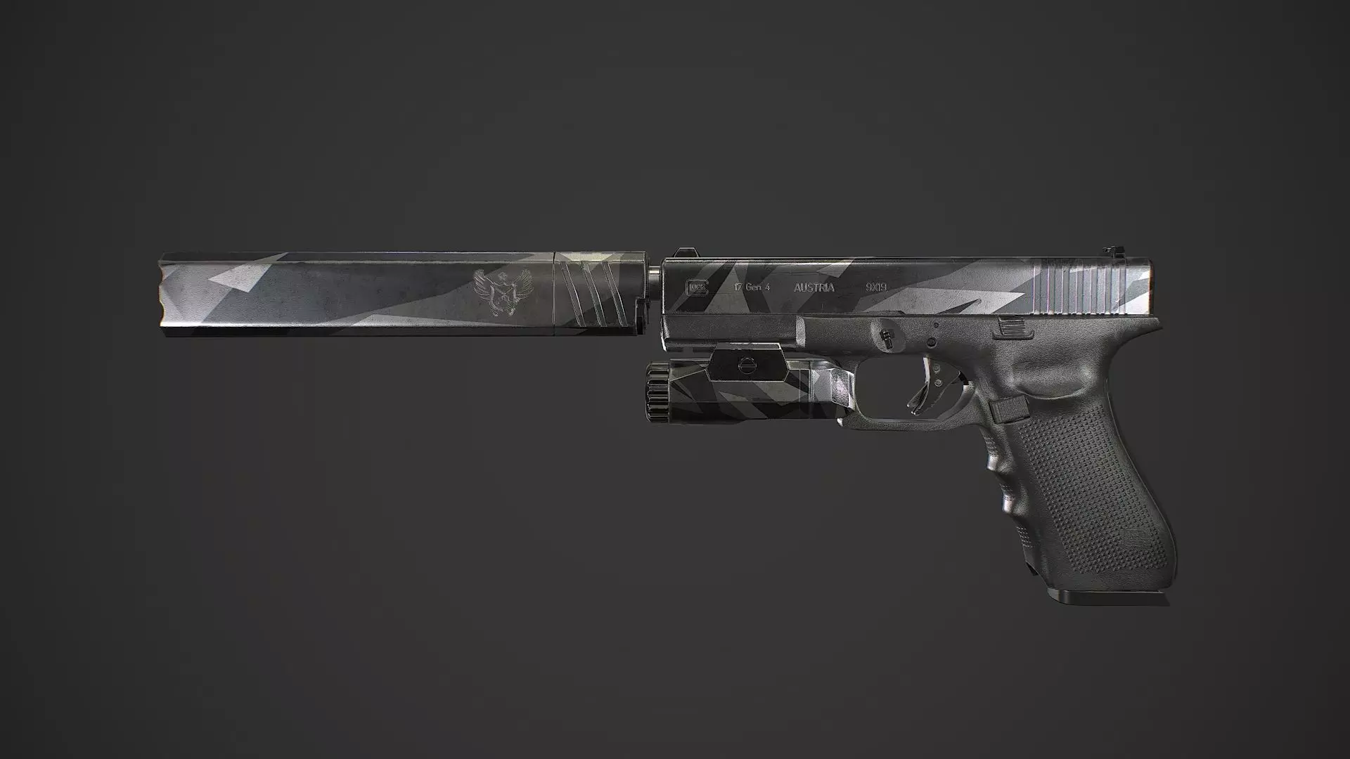 Glock 17 gen4 with suppressor Low-poly 3D model