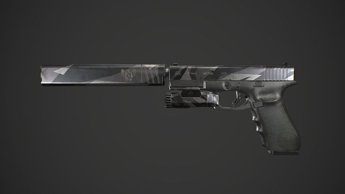Glock 17 gen4 with suppressor Low-poly 3D model