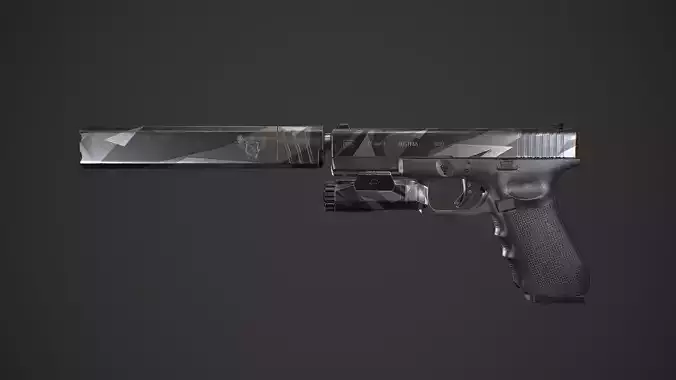 Glock 17 gen4 with suppressor Low-poly 3D model