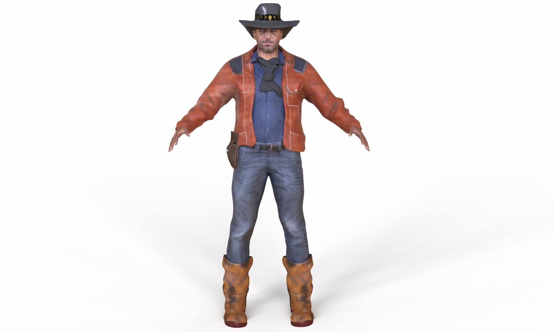 Realistic Cowboy Low-poly 3D model_7