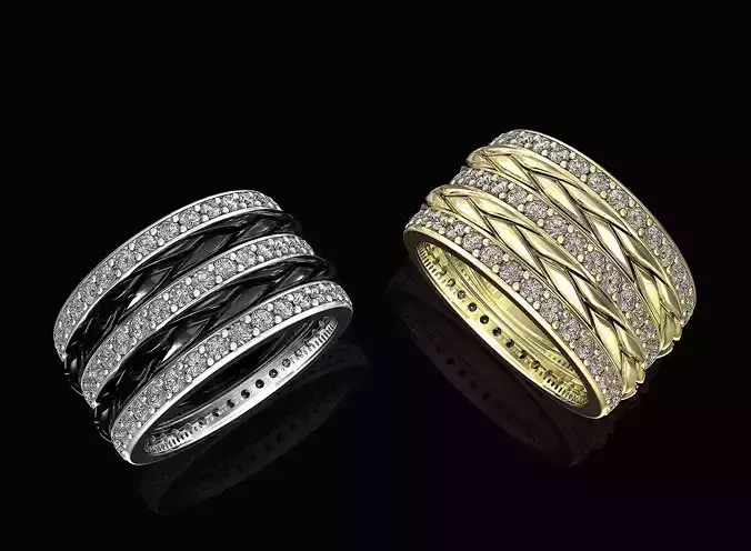Interlaced band ring with diamond