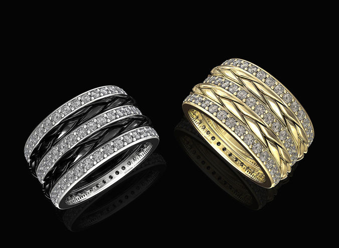 Interlaced band ring with diamond 3D print model