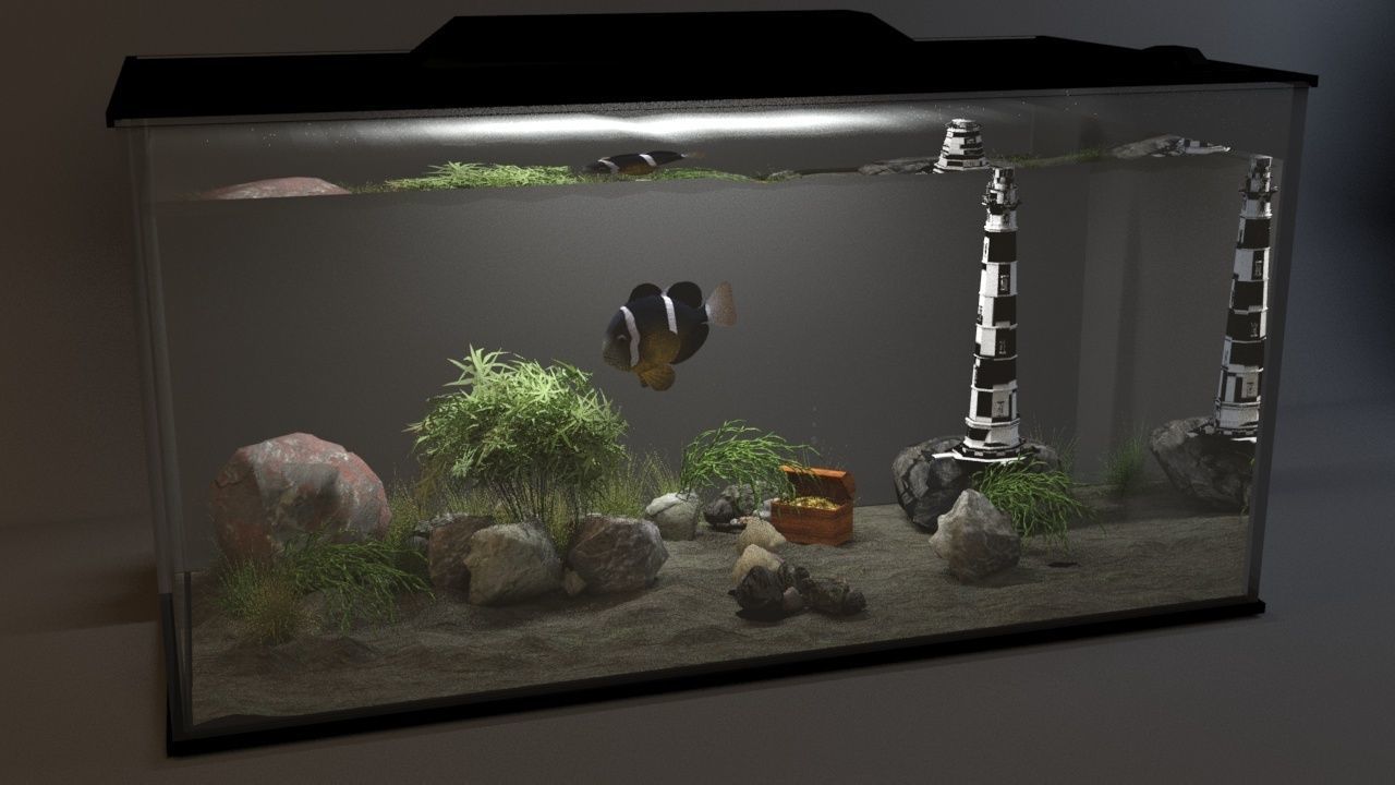 Aquarium fish tank on table 3D model_12