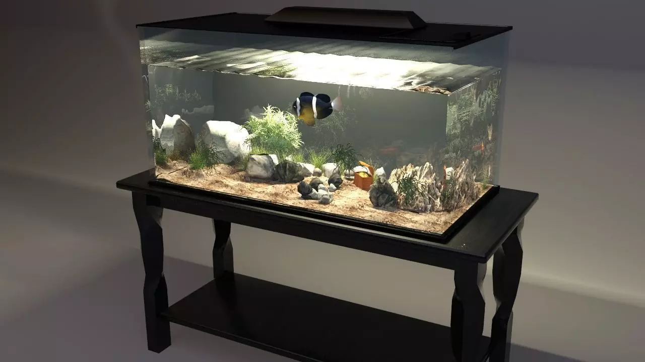 Aquarium fish tank on table 3D model_0
