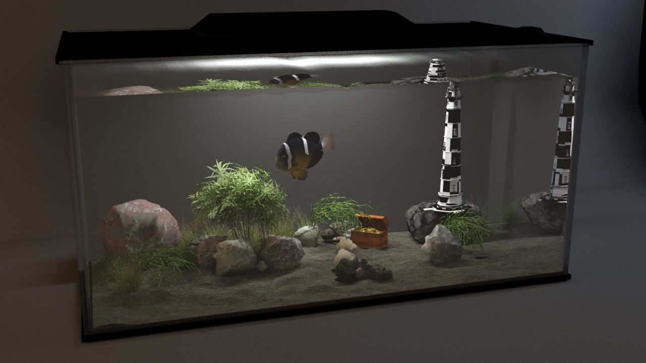 Aquarium fish tank on table 3D model_14