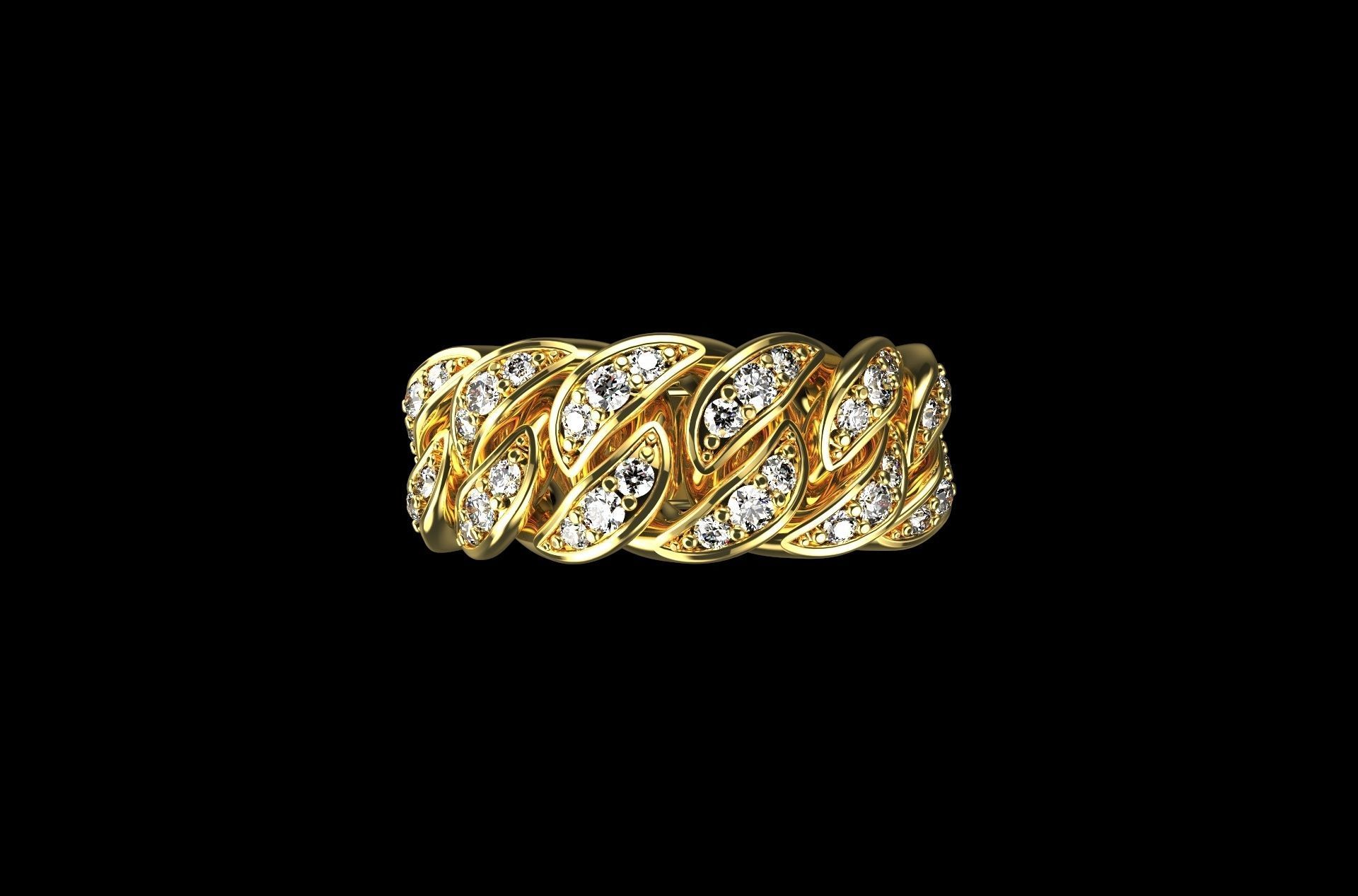 Diamond Cuban Ring N4 3D print model_4