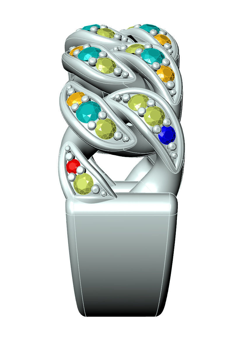 Diamond Cuban Ring N4 3D print model_8